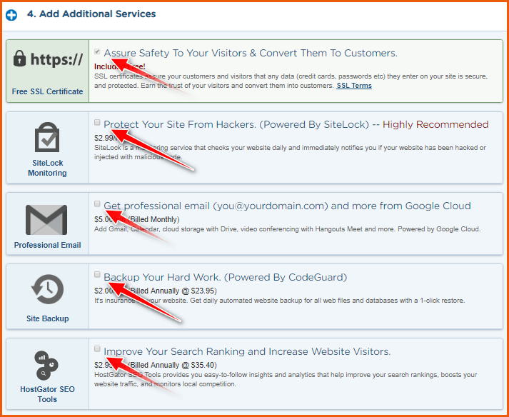 hostgator additional service 